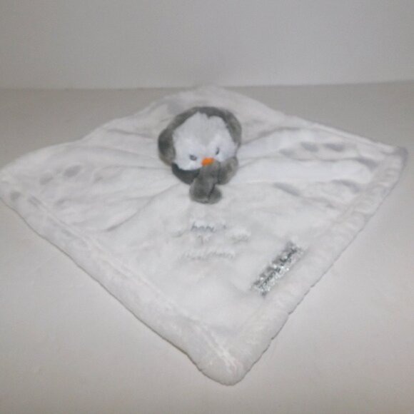 Blankets & Beyond Baby's 1st Christmas White Owl Gray Earmuffs Security Blanket - Picture 1 of 7